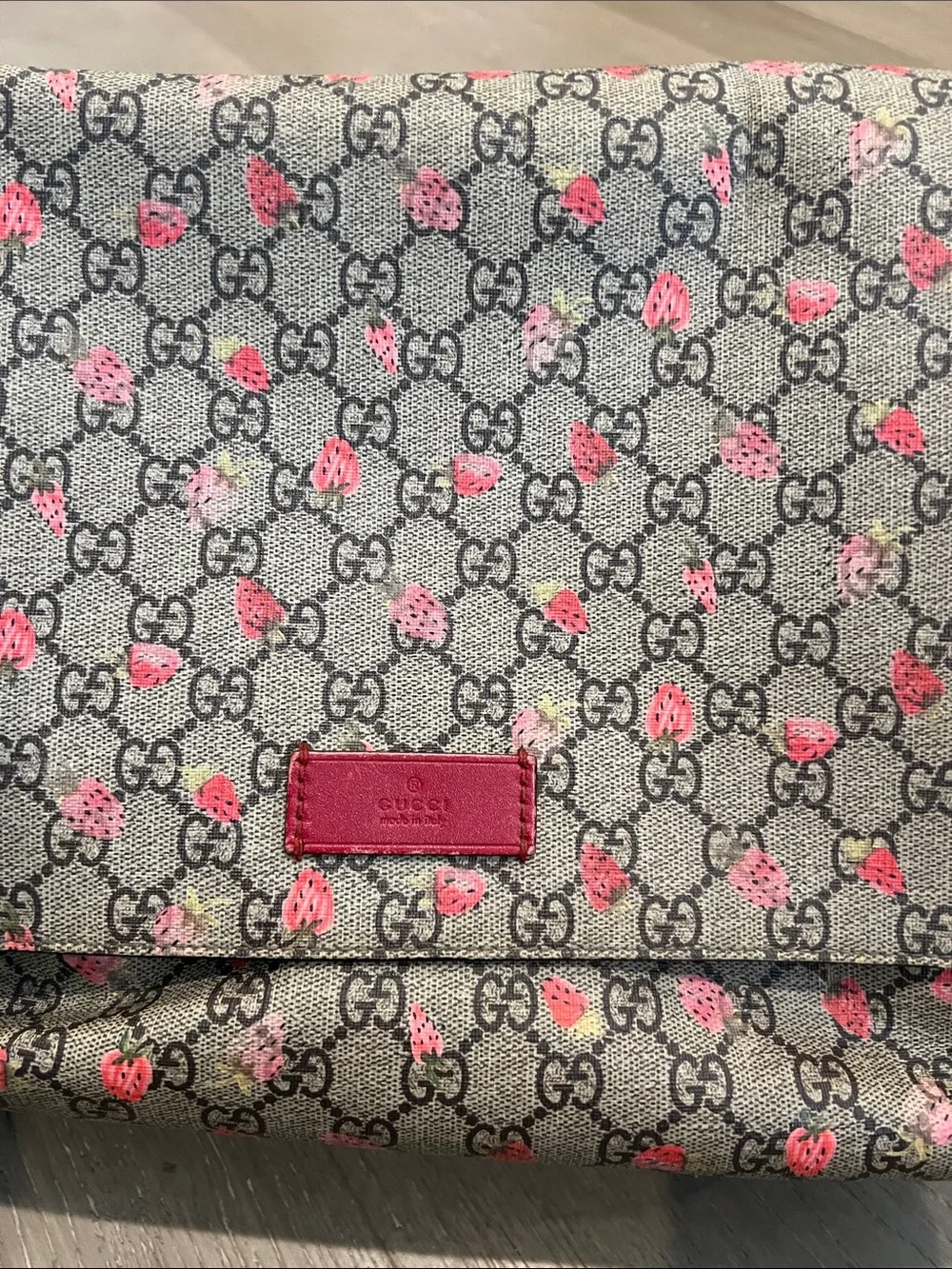 Gucci GG Supreme Diaper Bag with Strawberry Motif - Limited Edition